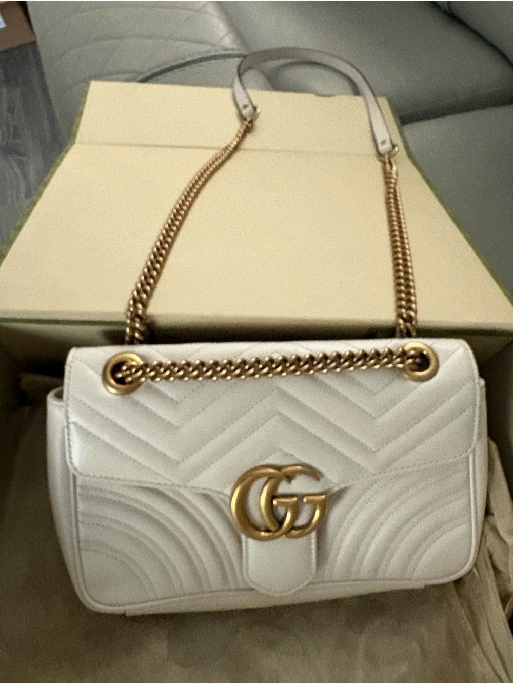 Off White Gucci Quilted Leather Shoulder Bag with Gold Hardware